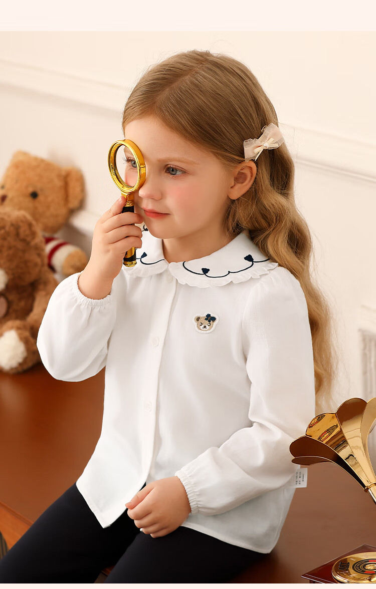 Classic Teddy Girls' Long Sleeve Shirt Children's Cotton Spring Casual Top Light Blue 110 7