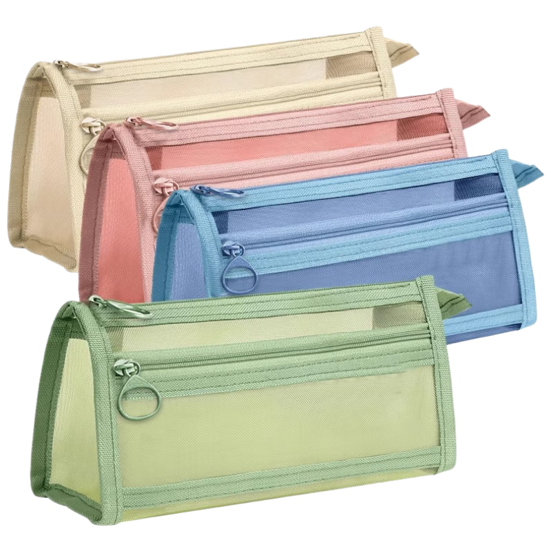 Meijiwan Transparent Mesh Pencil Case Exam Special Stationery Box Simple High-Value Double-Layer Pencil Box School Supplies for Boys and Girls Sky Blue