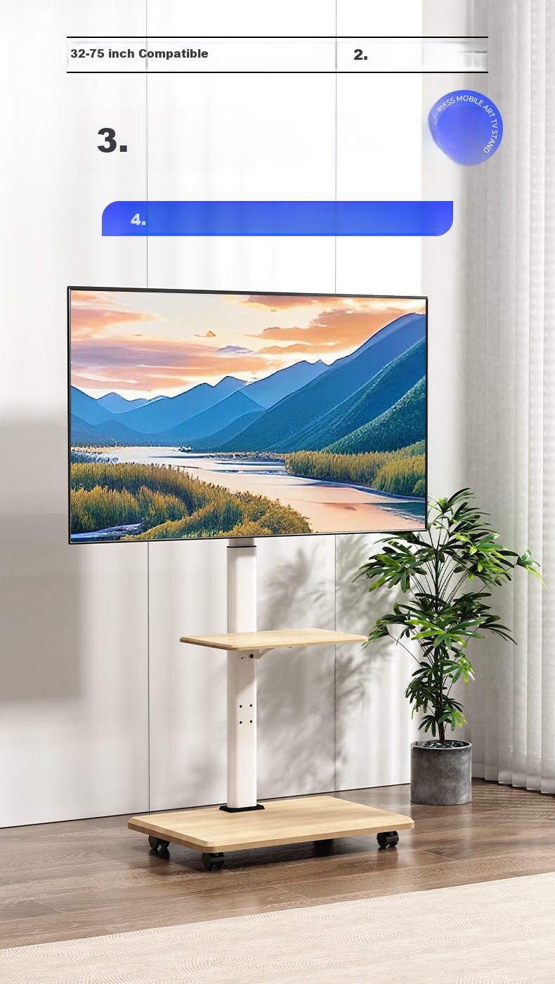 Beishi 32-75 Inch Mobile TV Stand, Hand-Cranked Lifting TV Cart, Floor-Standing TV Stand, Rotatable Cart for Horizontal And Vertical Screens, Universal TV Cart Compatible with Multiple Brands 1