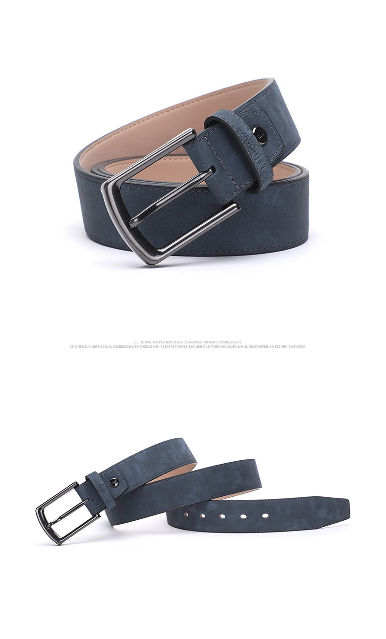 ELLE HOMME Men's Belt, Top-Grain Leather Pin Buckle Waistband, Fashionable Casual Trouser Belt for Men, Birthday Gift for Boyfriend 1