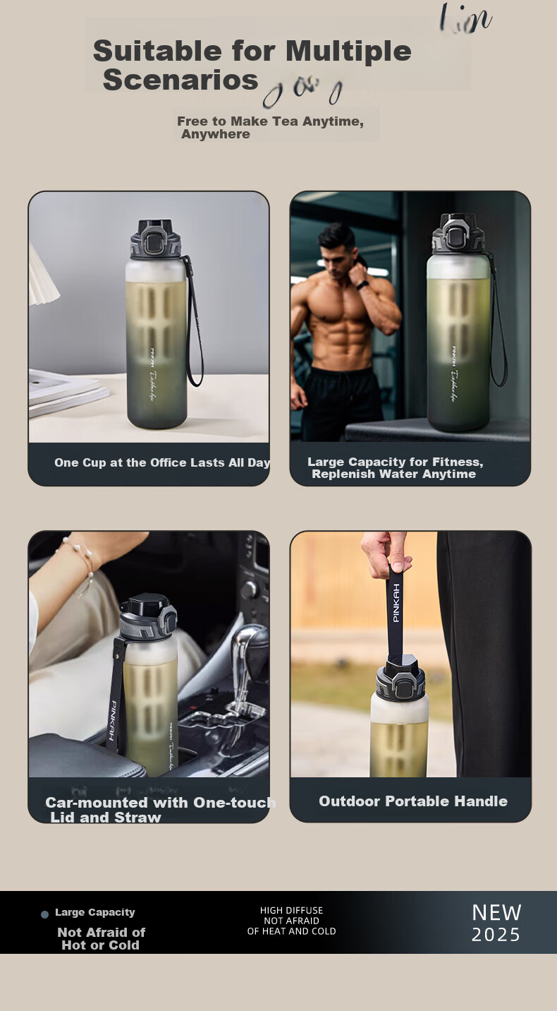 CICA Tea Infuser Cold Brew Cup for Men, Tritan Large Capacity Water Bottle, Outdoor Sports Thermos Flask for Summer 7