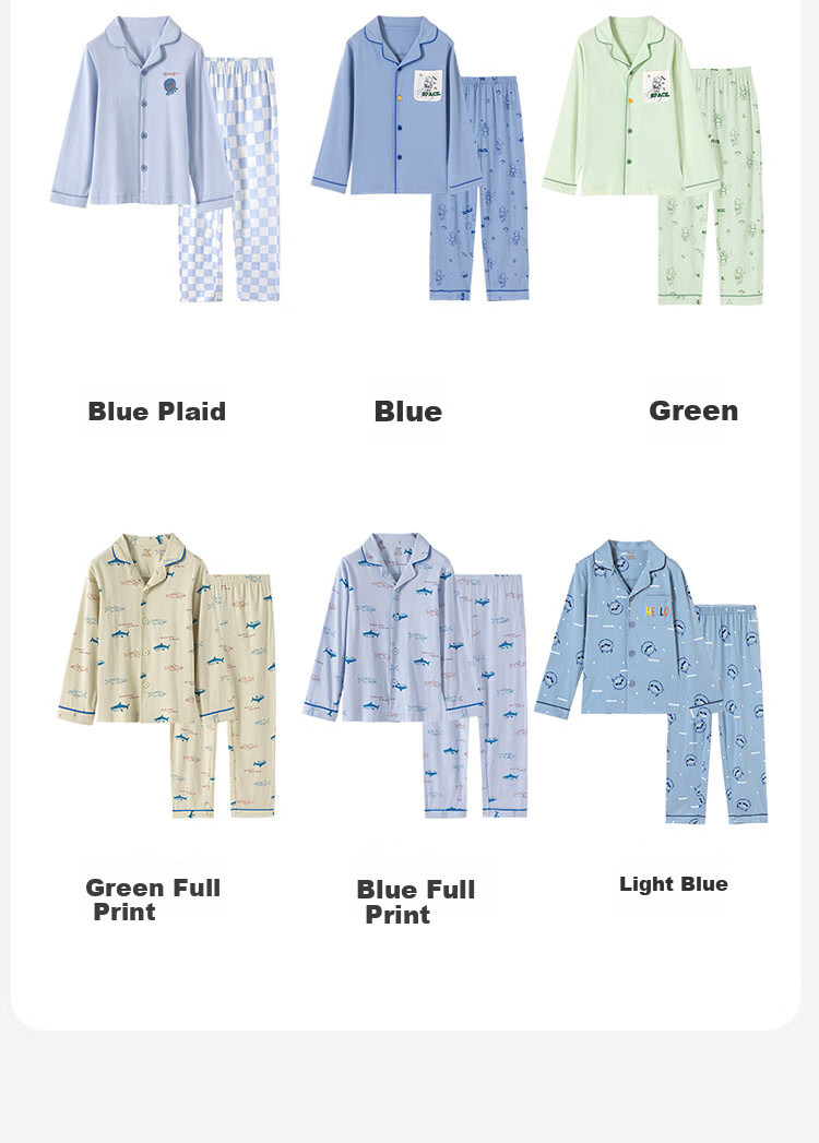 Dingguagua Children's Pajama Set, Spring And Summer Long-Sleeve Pure Cotton Boys' Loungewear, Class A Breathable, Green All-Over Print, Size 120 13