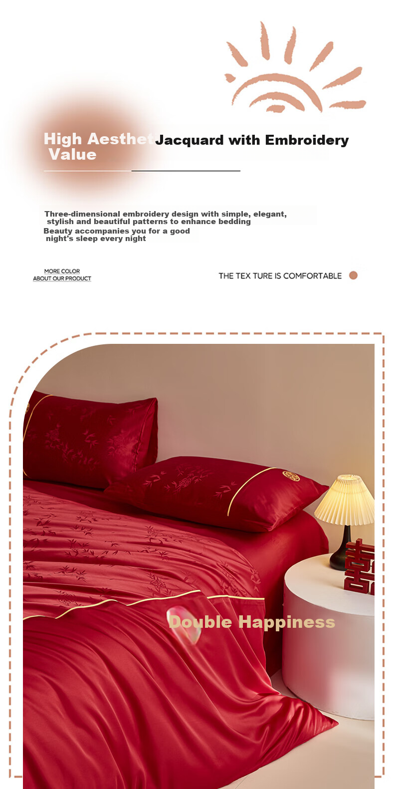 Huangchaojiasi Wedding Four-Piece Set, Wedding Bedding, Skin-Friendly Cotton, Newlywed Bedroom, Red Duvet Cover And Bed Sheet for 1.5/1.8 Meter Bed 7