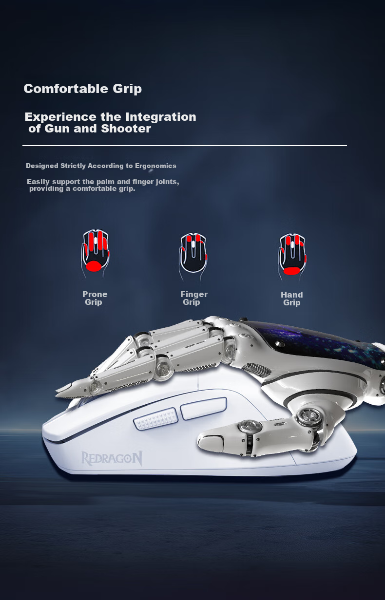 REDRAGON G69 Gaming Mouse, Comfortable for Hand, Wireless Mouse, E-Sports Mouse, Office Mouse, New Year Gift, Tri-Mode, White 6