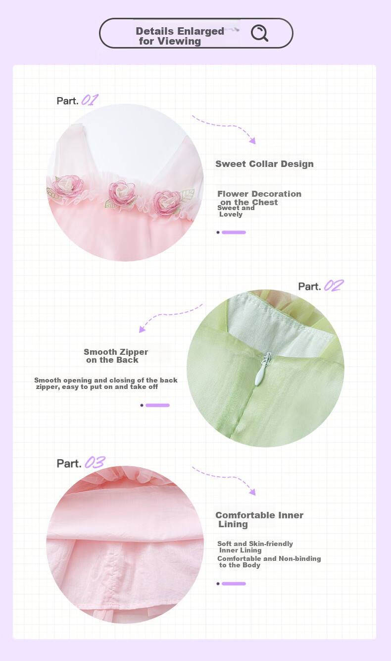 Follow Me Girls' Sleeveless Dress, Summer New Style Sweet Floral Princess Dress, Children's Formal Dress Tulle Skirt, Pink, Size 160 4
