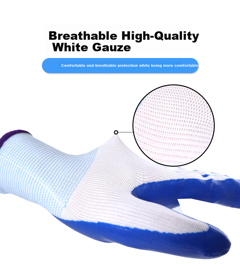 Aidier Work Gloves, Blue And White Nitrile Coated Rubber Gloves, Comfortable Breathable Palm Coating, Labor Protection Work Gloves 10 Pairs CW758755 4