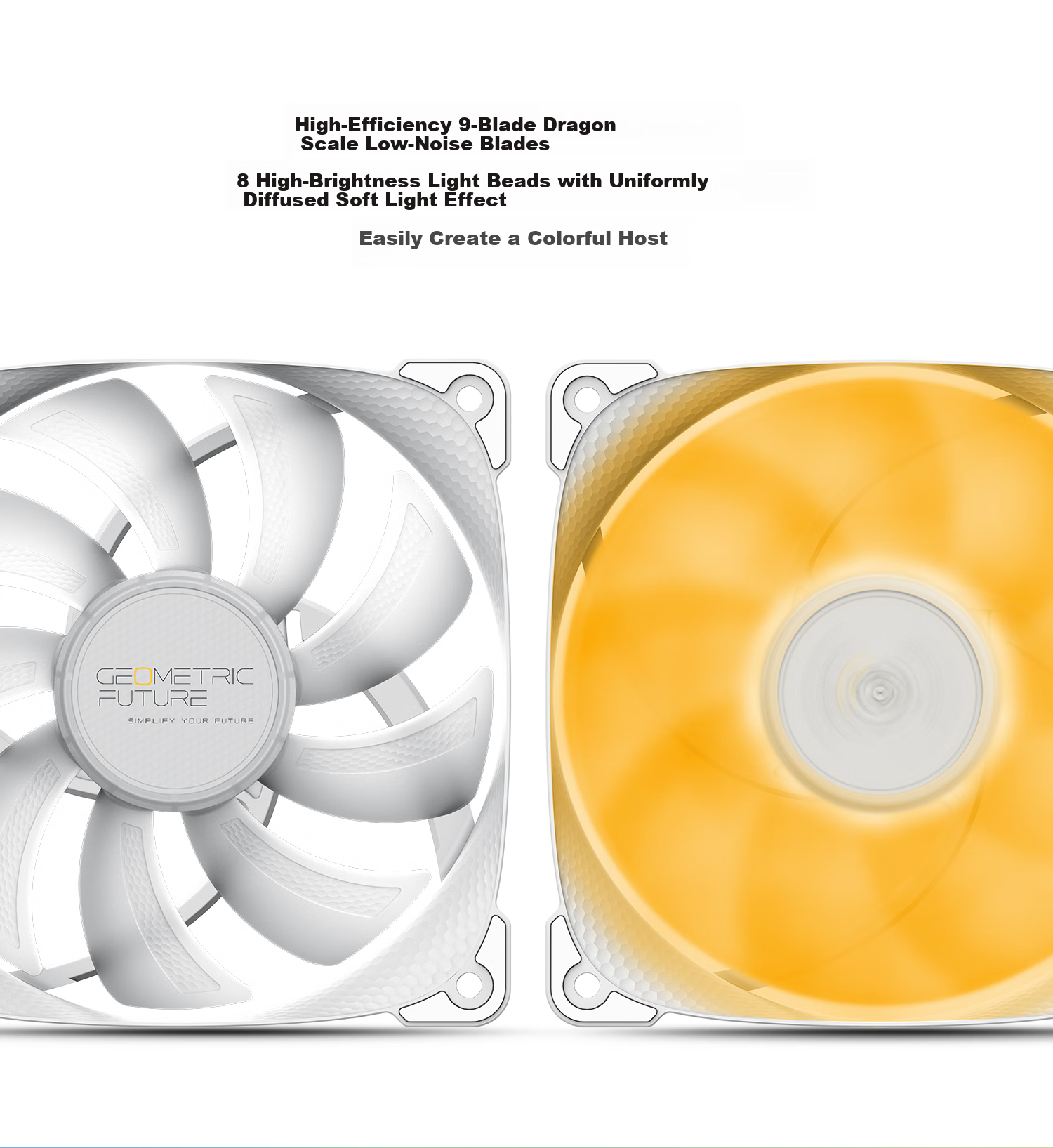 GeometricFuture Case Cooling Fan, Xiaolongshen 2501W/12cm/aRGB, White, Single Pack 4