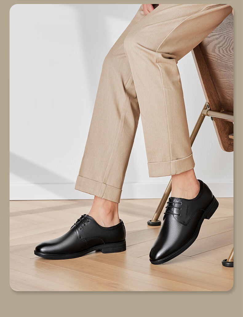 LAORENTOU Men's Business Dress Shoes Spring British Style Breathable Genuine Leather Derby Shoes LA222 Black Size 38 7