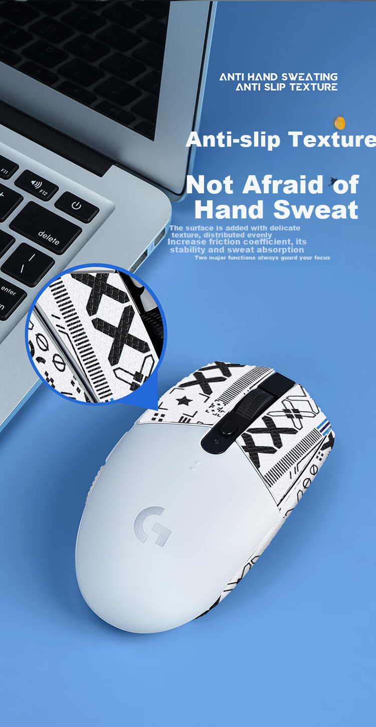 BUBM GpW Anti-Slip Sticker G304, Special Sweat-Absorbing Side Sticker G102, Sticker for Gaming, Frosted Anti-Slip And Sweat-Absorbing, Wired And Wireless Mouse Sticker Special, White Floral Collectio 4