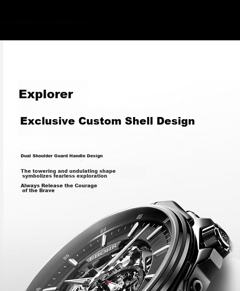 EBOHR Explorer Watch for Men, Glossy Black Skeleton Mechanical Watch, Birthday Gift for Men, Holiday Present, Model 51280215, Gift for Boyfriend 8