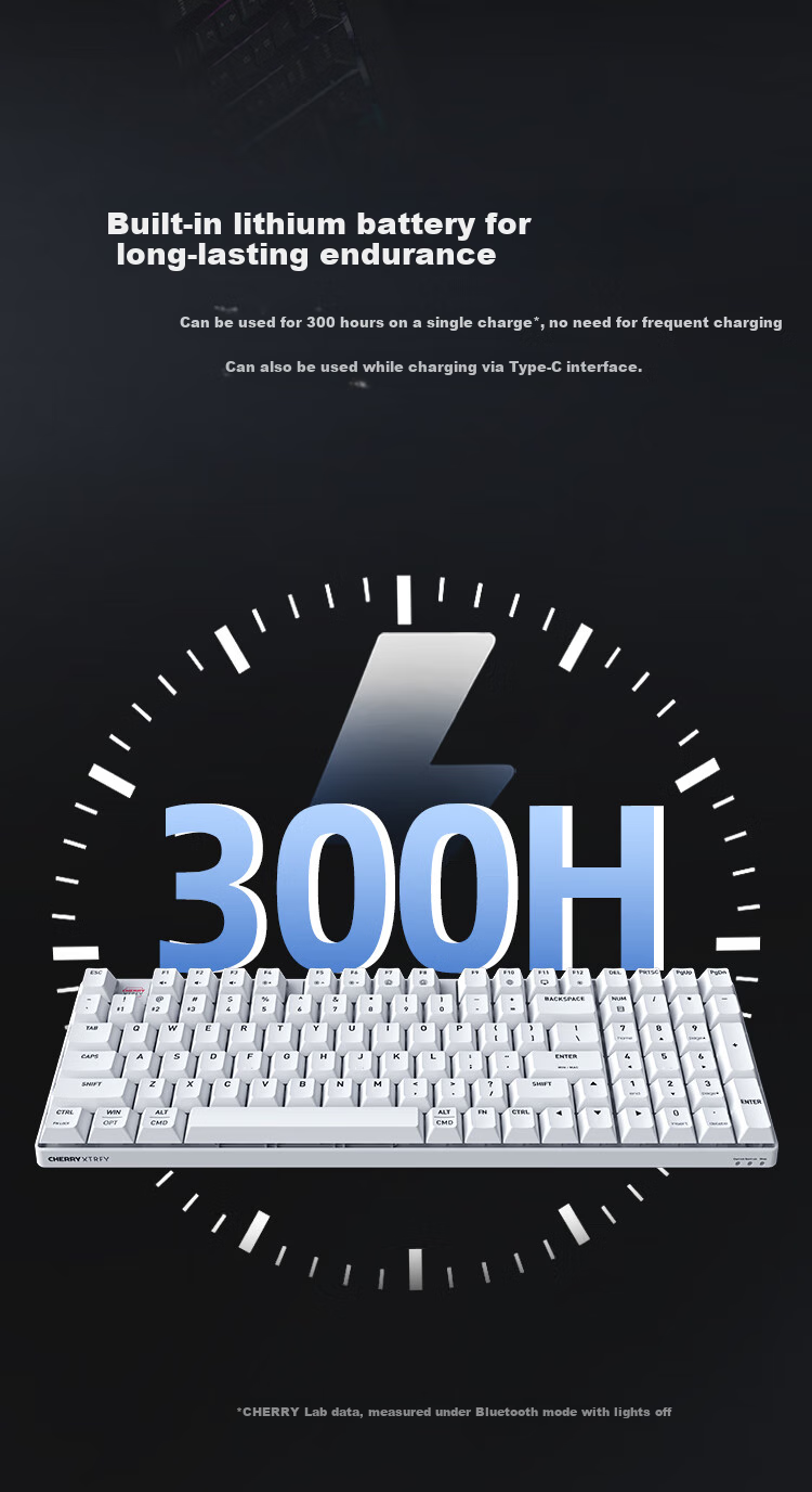 CHERRY K37 Thin Film Keyboard, 98 Keys, Wireless Gaming Keyboard, Office Computer Keyboard with Bluetooth Tri-Mode, RGB Lighting Effects, Compatible with WIN/MAC, Submarine Black 8
