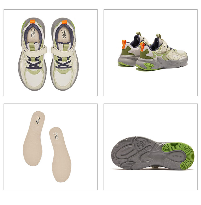 ERKE Kids Boys Sports Shoes Children's Leather Shock Absorption Casual Shoes Original Color/Yam Gray Size 31 47