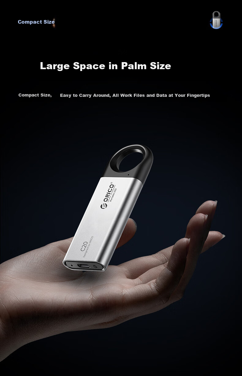 ORICO 2TB Portable SSD, Type-C/USB3.2 Interface, 20Gbps High-Speed Portable SSD for Mobile Phones, Laptops, Office Use, Storage Expansion, Compact And Portable C20 8