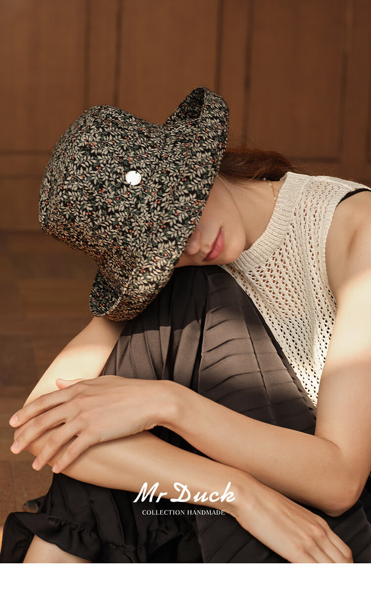 Mr DUCK Elegant Hepburn Style Imported Pure Cotton Fisherman Hat for Women, Summer Sun Protection Hat, Fashionable And Stylish Face-Slimming Cap 16
