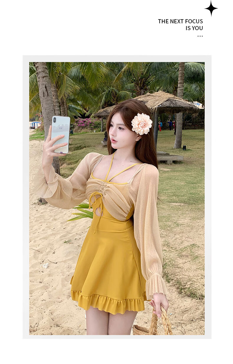 DK One-Piece Swimsuit Dress for Women, Conservative Style, New Hot Spring Design, Push-Up for Small Chest, Slimming Effect, Vacation Beach Wear, Elegant Look 5