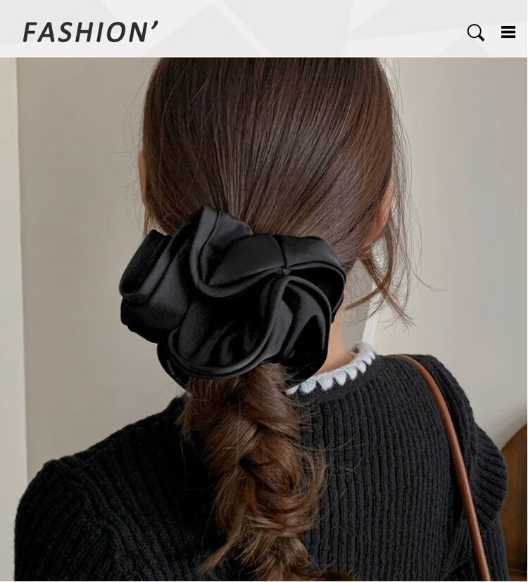 Liqing Satin Ruffle Hair Tie, Elastic Band, Hair Scrunchie, Internet Celebrity Style Hair Bun Maker, Women's Black Hair Accessory 3