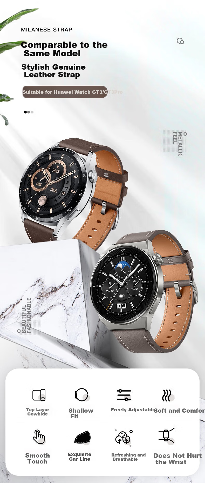 Baking Suitable for Huawei Watch Straps, Compatible with Watch GT7/6/5/4/GT6/5Pro, Genuine Leather Watch Bands for Watch5/4/3/buds2, Master Series, for Men And Women, Original Box Packaging 1