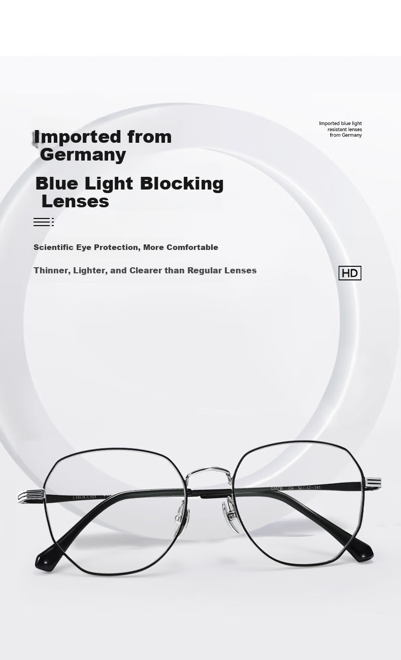 ARNO FOCUS ON YOUR EYES German Imported Lenses Fashion Ultra-Light Pure Titanium High-Definition Anti-Blue Light Reading Glasses A107B 200 Degrees 6