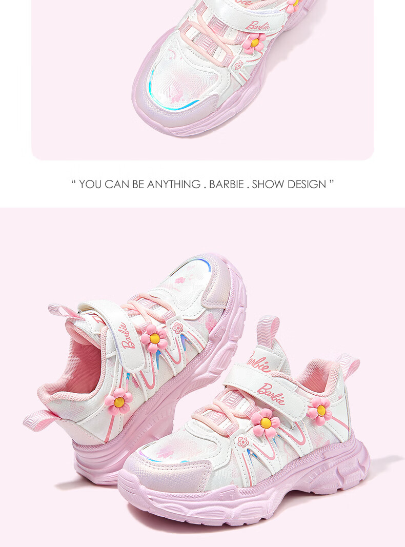 Barbie Children's Spring And Autumn Single-Layer Dad Shoes, Girls' Elementary School Running Shoes, Sports Casual Shoes DA6937 Pink 33 14
