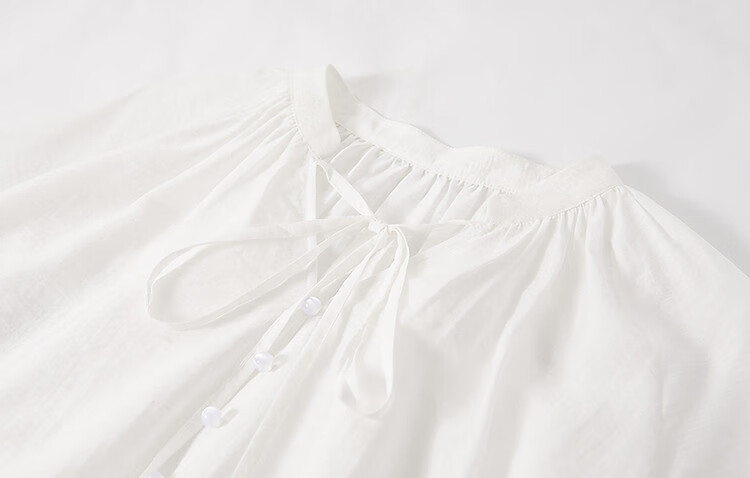 Demana [Simple Life] Spring and Autumn Lightweight Oxygen Linen Lyocell Blend Elegant V-Neck Ribbon Pocket Sleeve Women's Shirt 11
