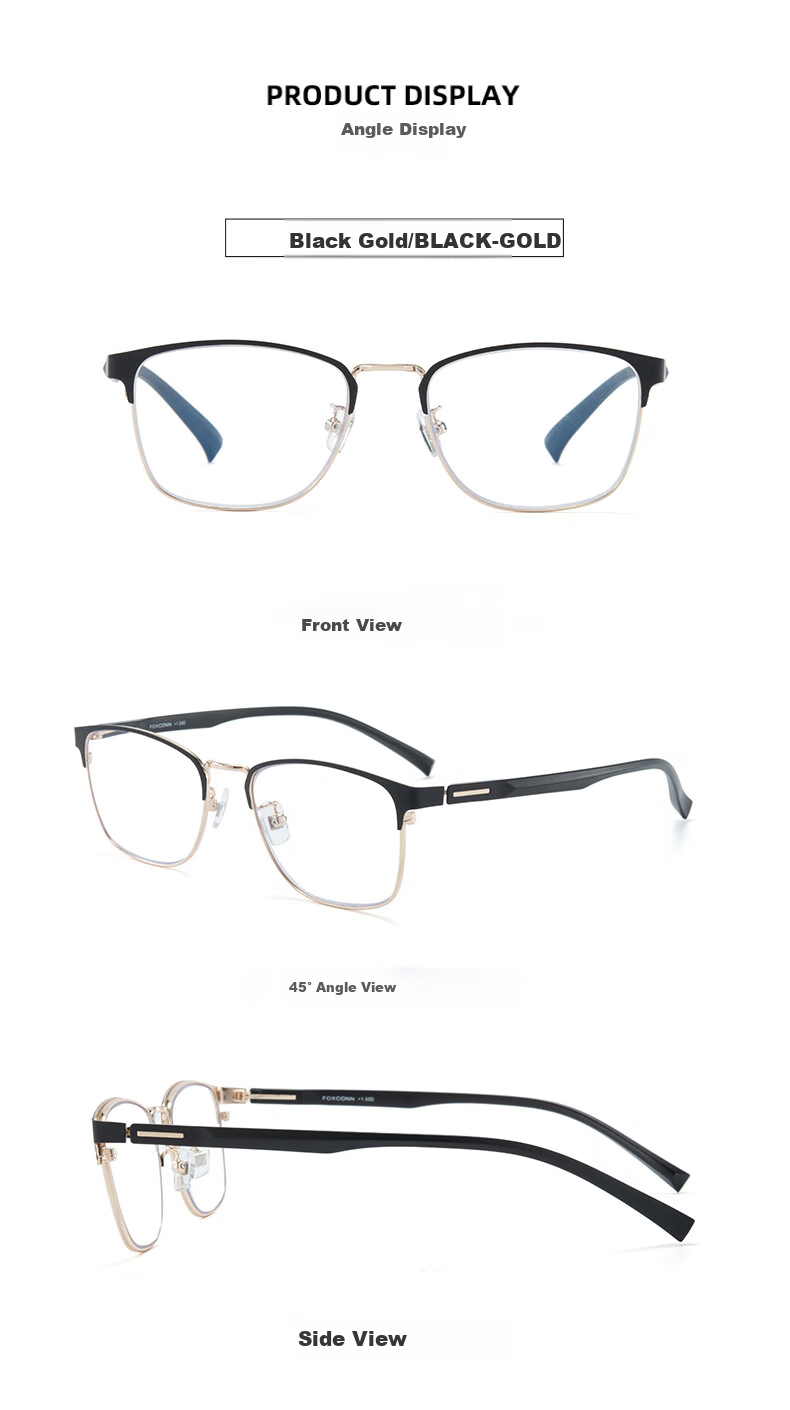 Fushikang Reading Glasses for Business Men, Anti-Blue Light, Ultra-Light, High Definition, Imported Presbyopic Glasses F1013 Black Gold +250 Degrees 9