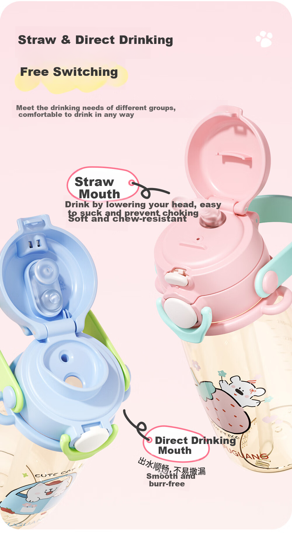 Fuguang PPSU Water Bottle, Children's Plastic Cup, Kindergarten Students, Pregnant Women, New Straw Cup for Girls, Summer, 540ml 3