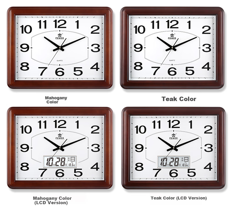 POWER Bawang Wall Clock, Length 54cm, Large Square Design for Living Room, Office Wall-Mounted, Chinese-Style Simple Wooden Wall Clock 1801CKS 6