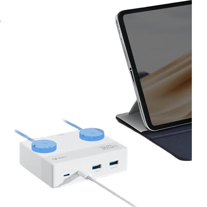 Удлинитель BULL GNV-UF1303, 30 Вт, 2 USB-C + 2 USB-A порта, 3 розетки, 1.5 м, белый
