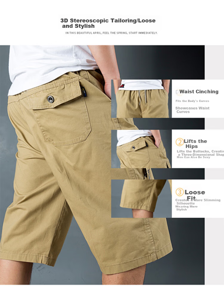 TUCANO Men's Shorts, Summer Lightweight Comfortable Straight Loose Casual Cargo Capri Pants, Light Gray, 5XL 2