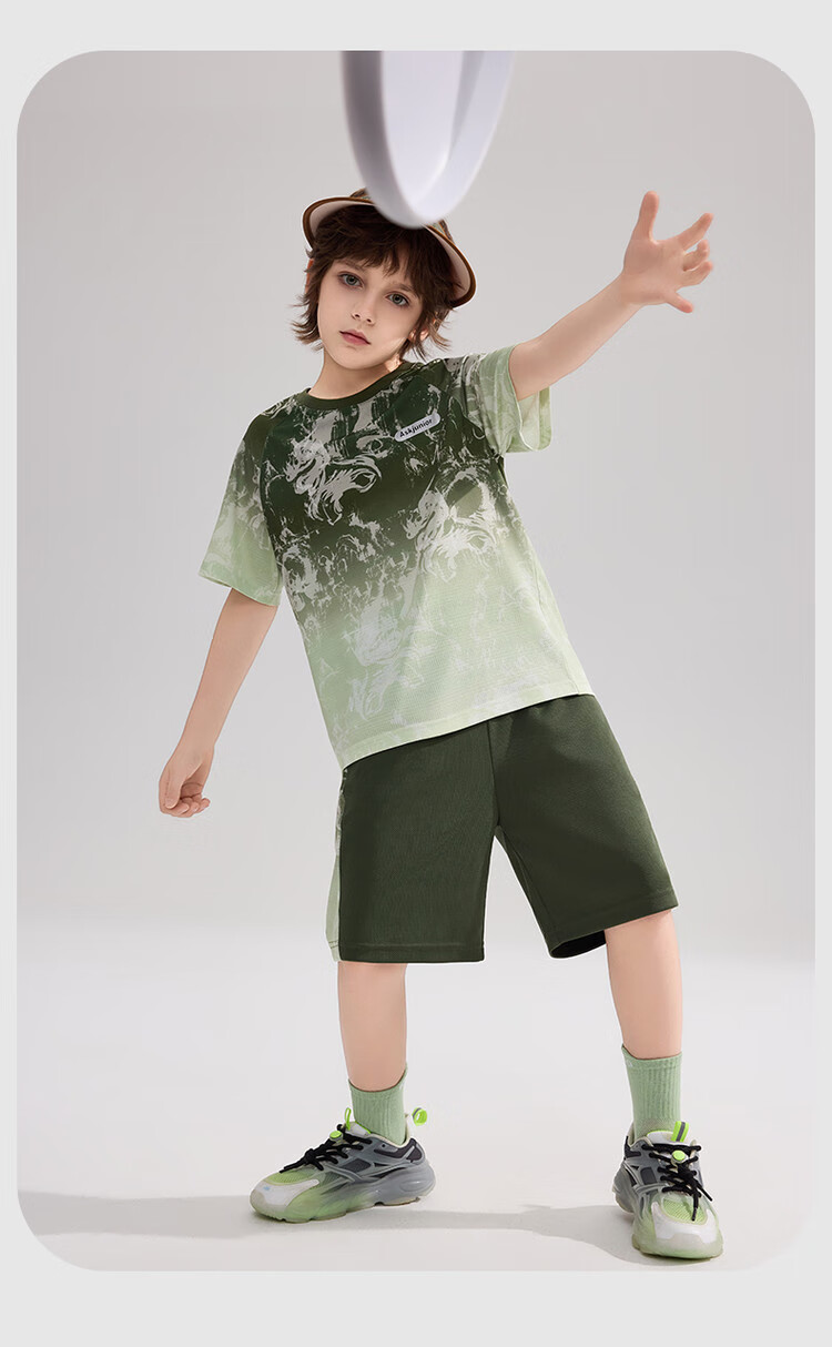 ASK JUNIOR Children's Quick-Dry Summer Outfit, Youth Chinese-Style New Chic Instant Cool Short-Sleeve T-Shirt And Shorts Sports Two-Piece Set 15