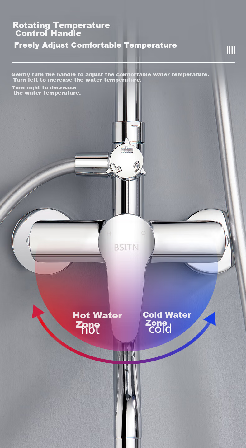 BSITN Shower Set with Integrated Copper Mixing Valve, Bathroom Shower System with Pressure-Increasing Shower Head, Complete Set in Bright Silver B1047 9