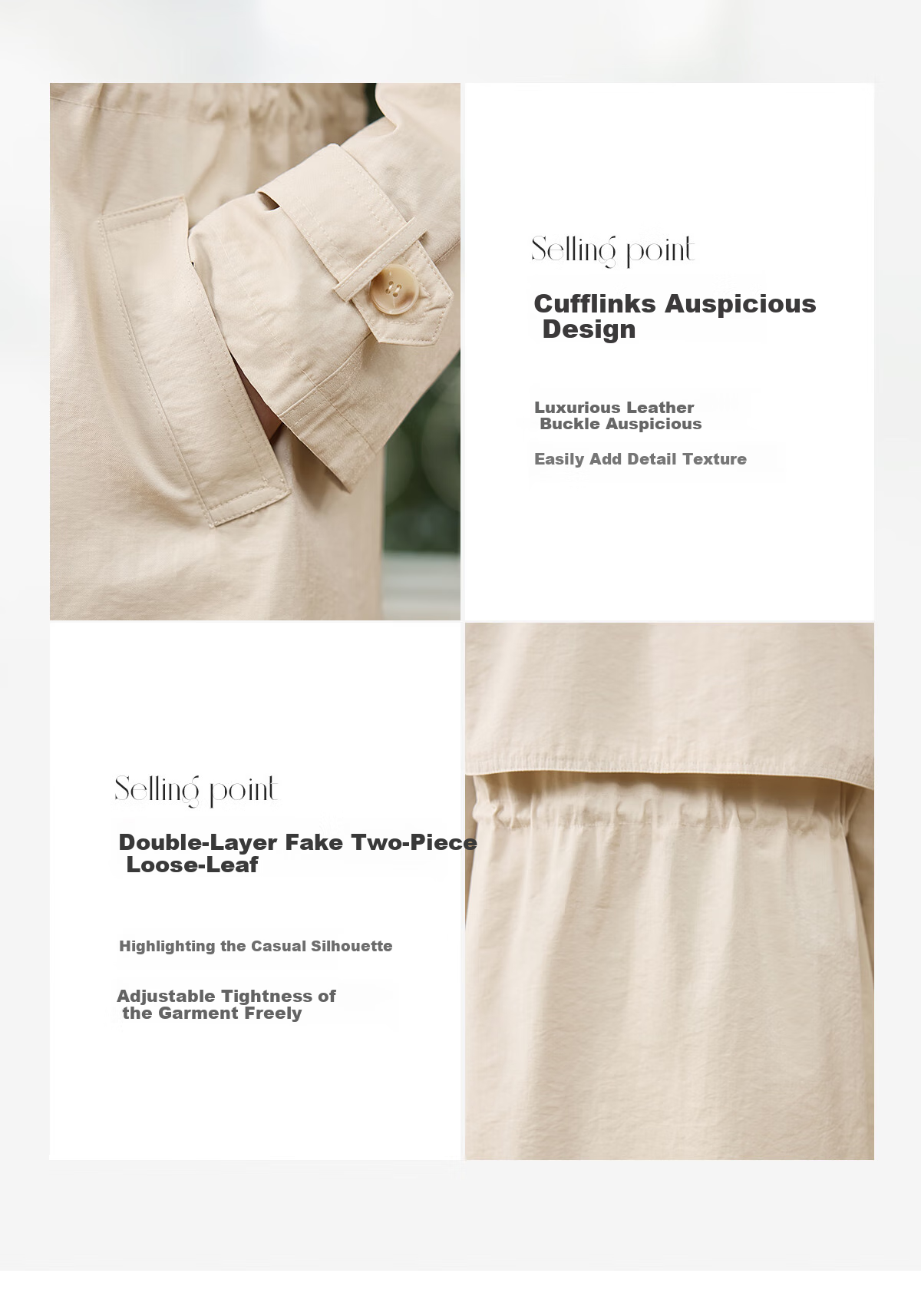 Taxiang Elegant Windbreaker Jacket for Women, Khaki Color, Mid-Length Coat, Spring And Autumn Thin Casual Outerwear T51D021 6