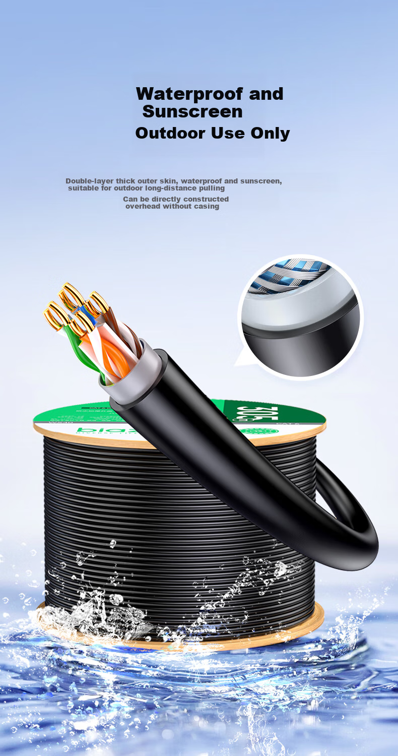 BIAZE Category 6 Gigabit Dual-Shielded Ethernet Cable, Rainproof Snowproof Waterproof Sun-Resistant Cold-Resistant Anti-Interference Pure Copper Outdoor POE Surveillance Engineering Dedicated Network Cable, Black, 20 Meters 9