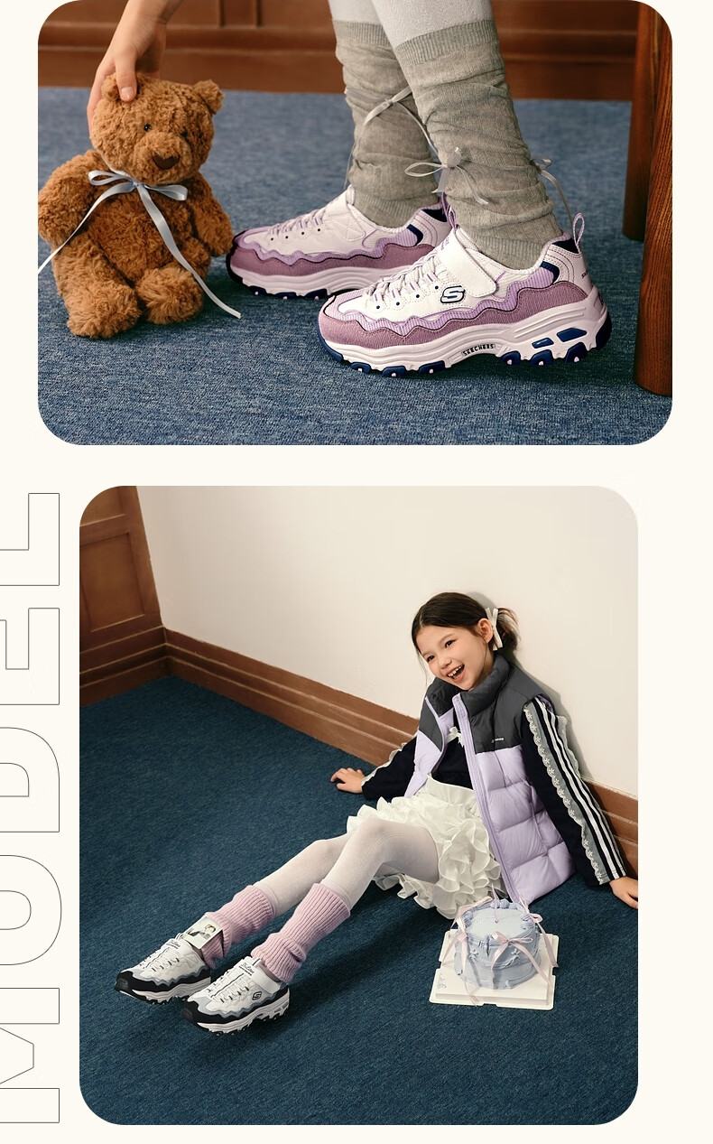 Skechers Self-operated Kids Cake Bear Panda Shoes Girls Fashion Classic Casual Dad Sneakers 303951L 28
