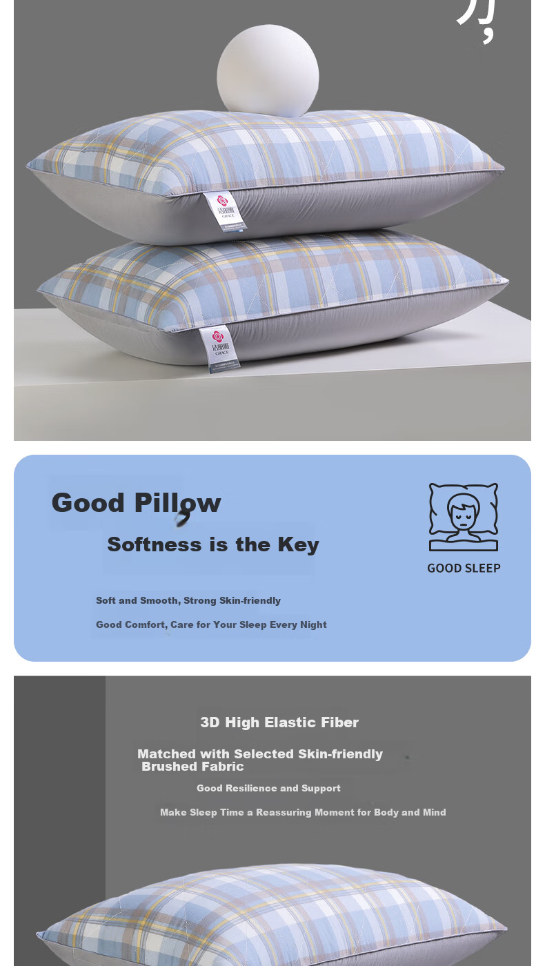 Grace Pillow, Hotel-Grade Feather And down Pillow, Fiber Soft Pillow Core, 46*72cm, Set of Two 3
