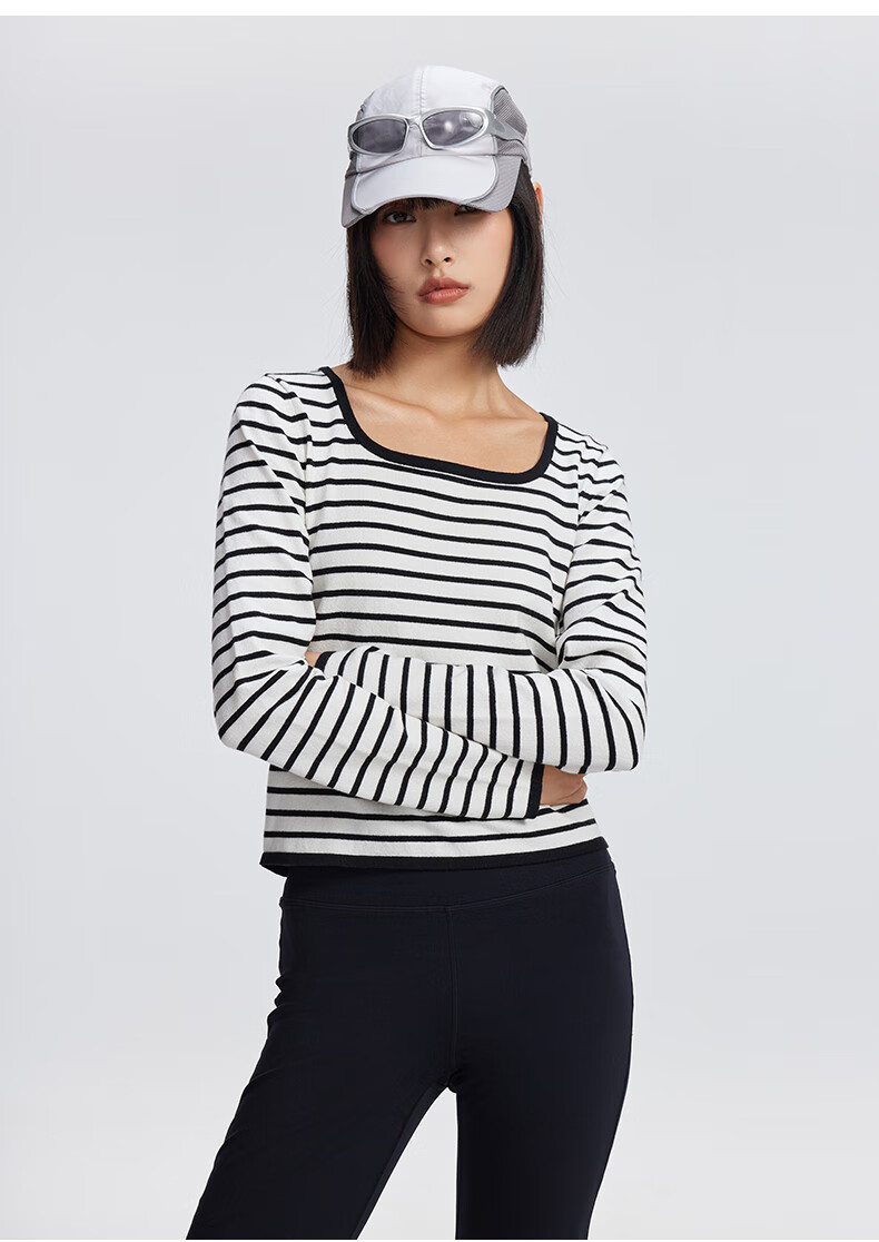 Meters Bonwe Women's New U-Neck Contrast Trim Fashionable Comfortable Base Layer Sweater 8
