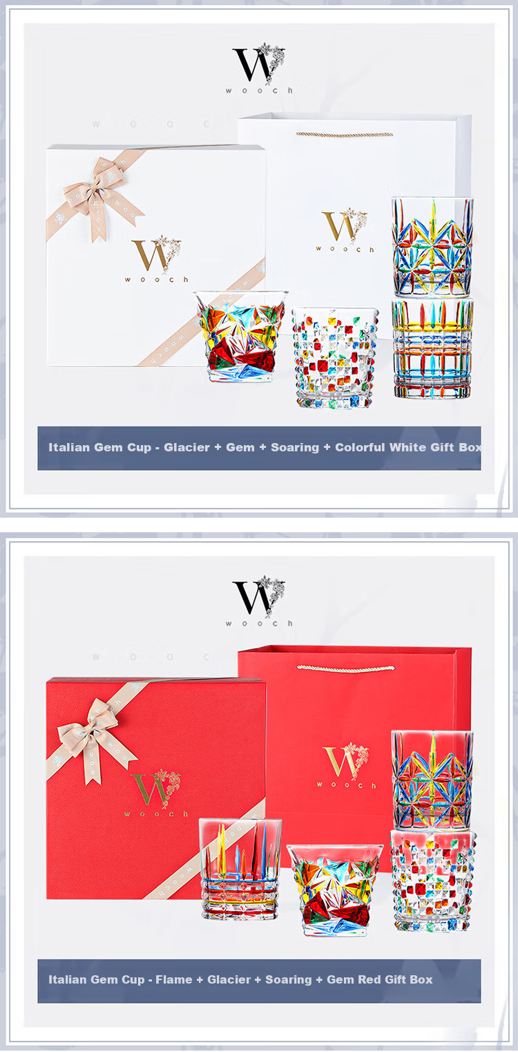 WOOCH High-Value Painted Gemstone Glass Cup Set, Couple Gift Box, Wedding Present, Newlywed Souvenir, Housewarming Gift 6