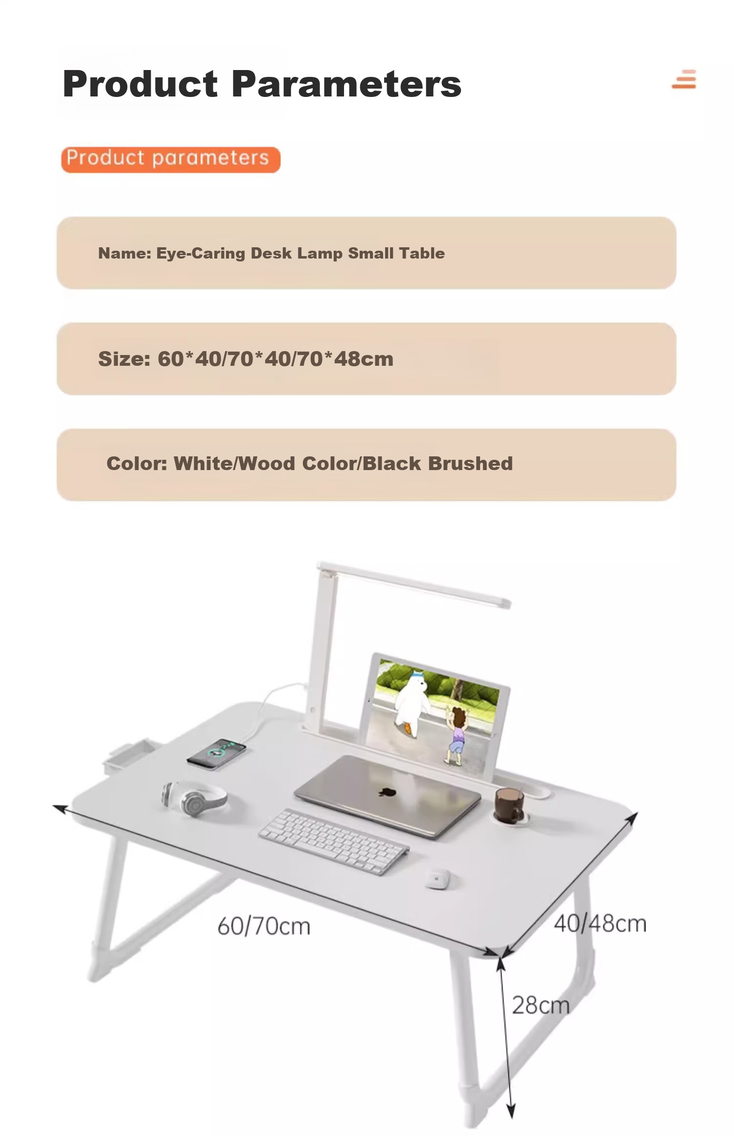 XIAOJIANGCAI Bedside Lamp Table Foldable Computer Desk Study Table Dorm Lazy Bay Window Reading Desk White Flat Surface 70 11