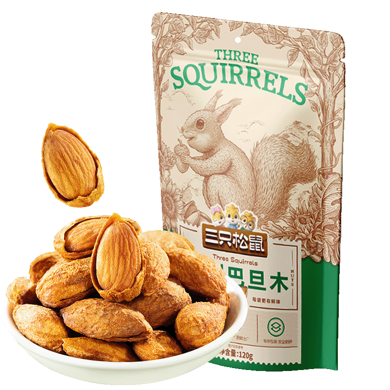 三只松鼠手剥巴旦木 每日坚果干果炒货休闲零食扁核桃120g/袋