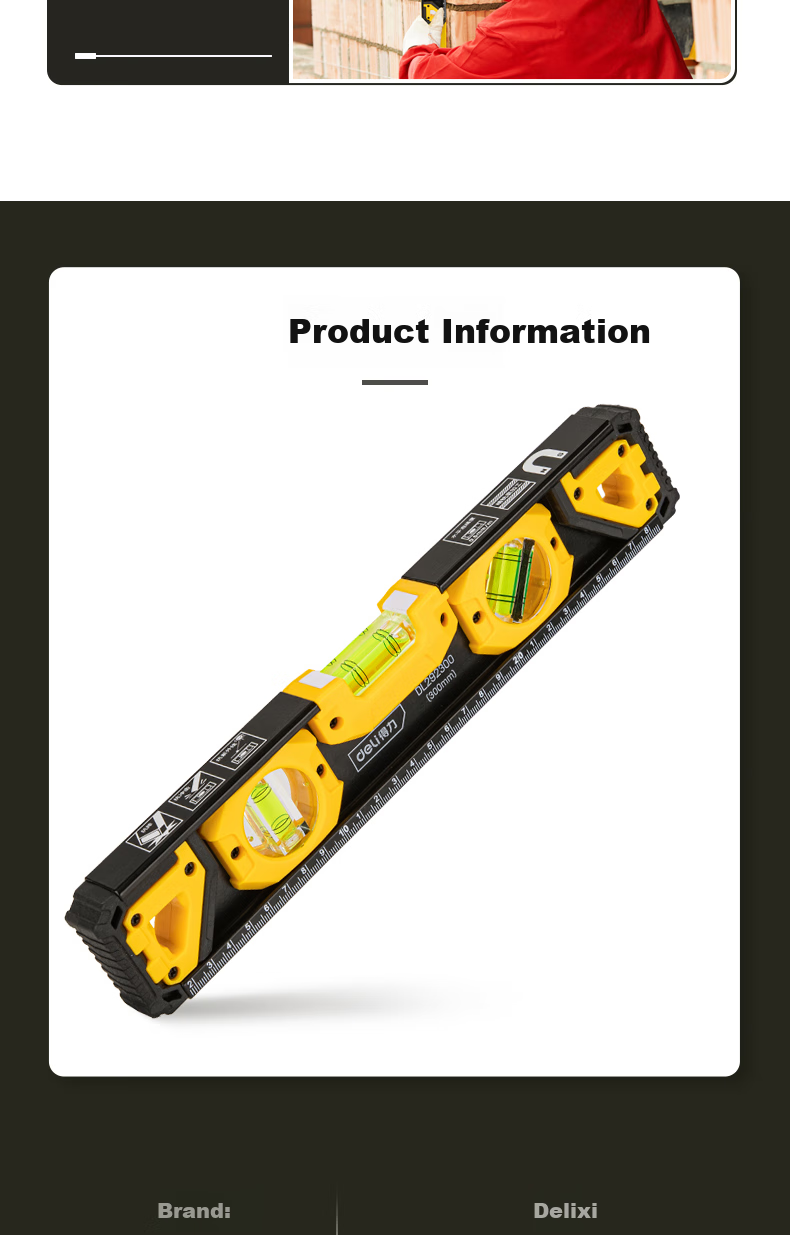 Deli Strong Magnetic High-Precision Level Ruler, Solid Cast Aluminum, Multifunctional Renovation Ruler, Inclination Angle Balance Ruler, Measuring Ruler 8