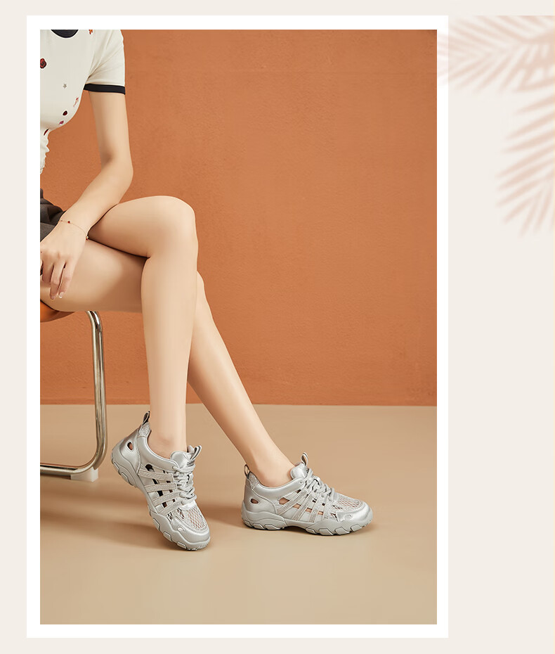 Daphne Women's Sports Shoes Hollow Breathable Lightweight Running Shoes Comfortable Soft Sole Low-top Travel Casual Shoes Off-white Size 37 9