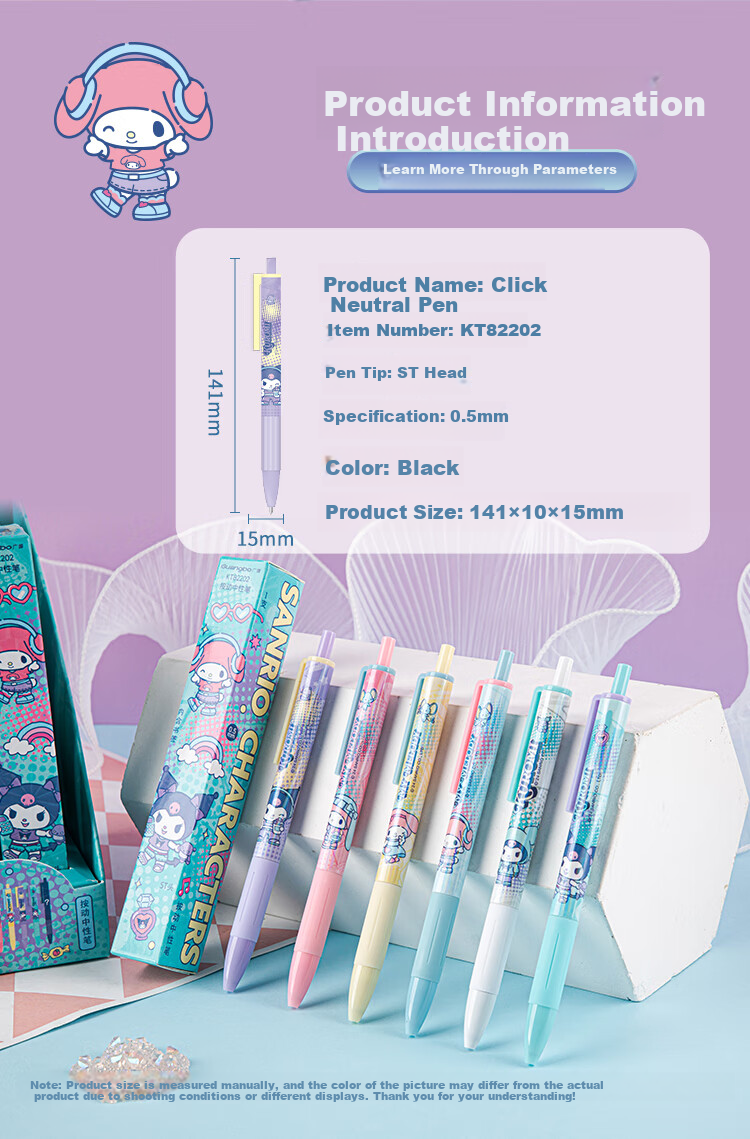 GuangBo &Sanrio Push-Button Blind Box Gel Pen, Black Smooth ST Tip Exam Pen Writing Pen Signature Pen, Stationery Gift KT82202 2