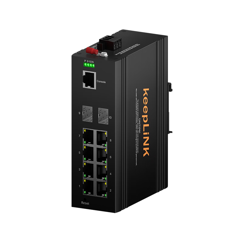 KeepLINK KP-9000 Ring Network Managed Industrial Ethernet Switch, Gigabit 2 Optical 8 Electrical DIN Rail Mount, Per Unit