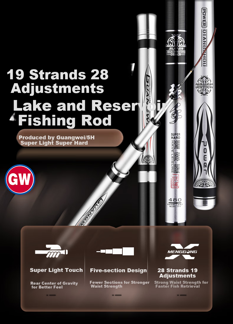GW Fishing Rod, Handheld Rod, 5.4 Meters, Strong Hand, Lake And Reservoir Fishing Rod, 5H Ultra-Light, Ultra-Hard, 28-Section Large Comprehensive Rod, Fishing Pole, Fishing Tackle 1