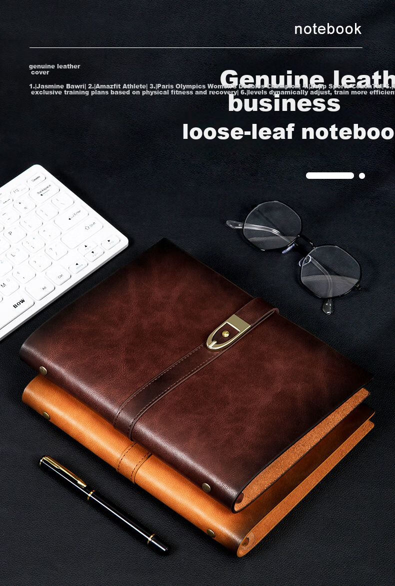 Weimei A5 Notebook, High-Quality Genuine Leather Work Journal, Artistic And Exquisite Diary, Loose-Leaf Notebook, Two-Layer Cowhide, Personalized Planner, National Day And Mid-Autumn Festival Gift, Customizable with Printed Logo 2