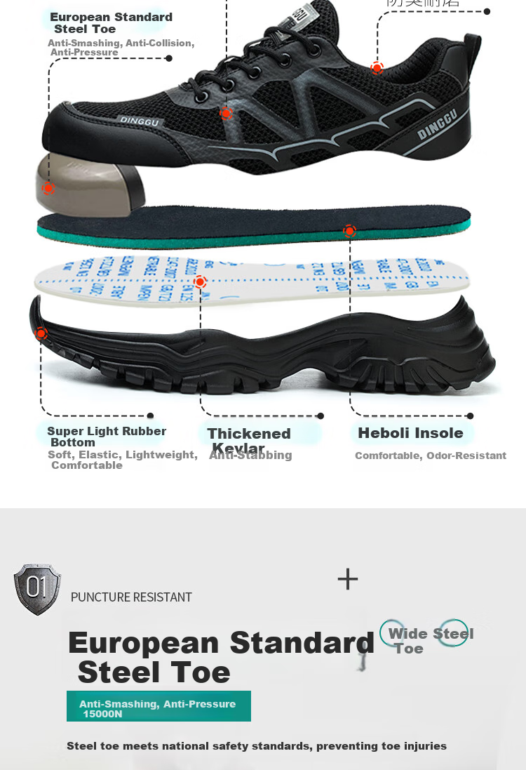 Dinggu Safety Shoes for Men, Anti-Smashing, Puncture-Resistant, Breathable Steel Toe Cap, Lightweight, All-Season, 1078heijuW42 3