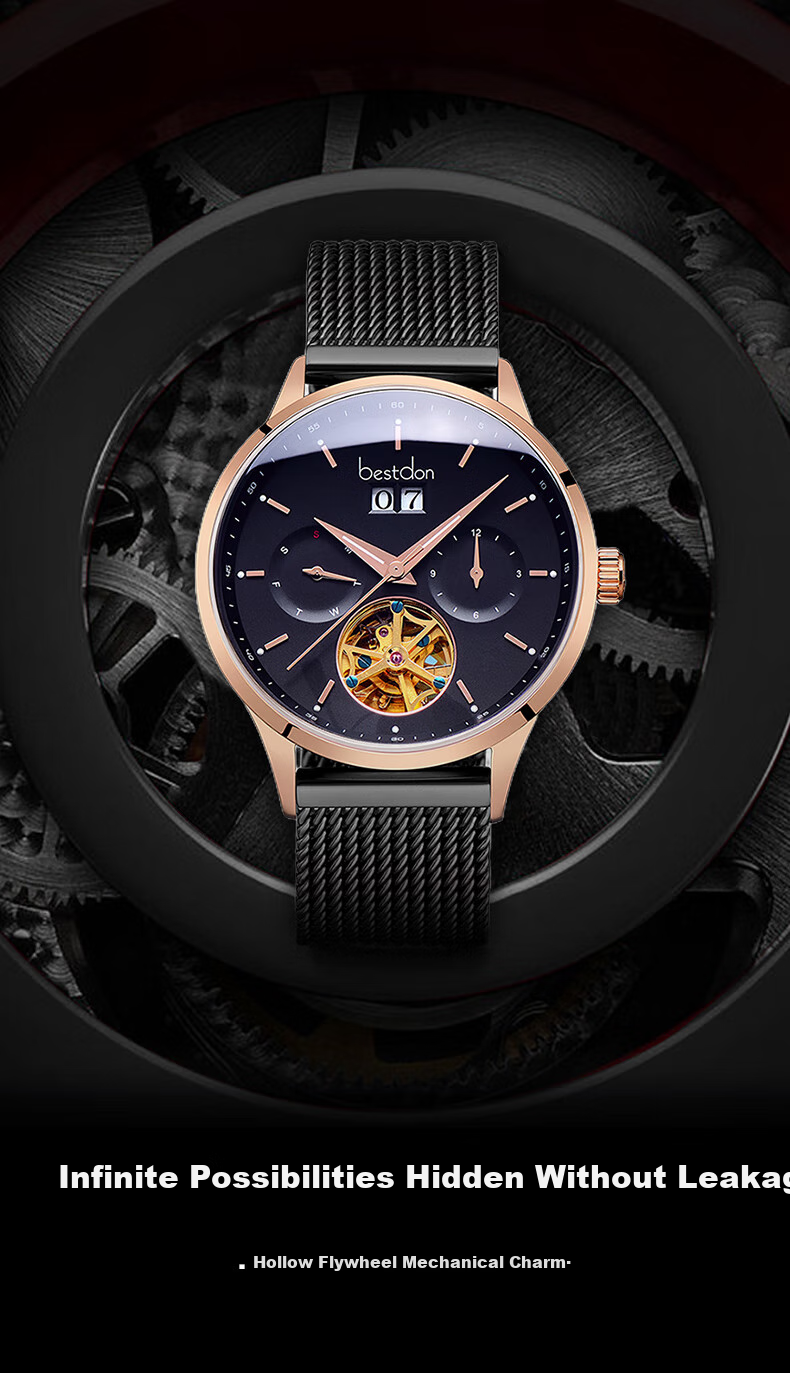 Bestdon Men's Watch, Skeleton Mechanical Watch, Multifunctional Waterproof Wristwatch, Gift Box for Men, Gift for Boys And Friends 2