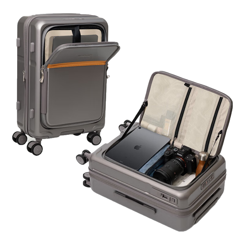 Roaming Side-Opening Luggage Suitcase Large Capacity Travel Case Front Zipper Lockable Palm Gray 28 Inch