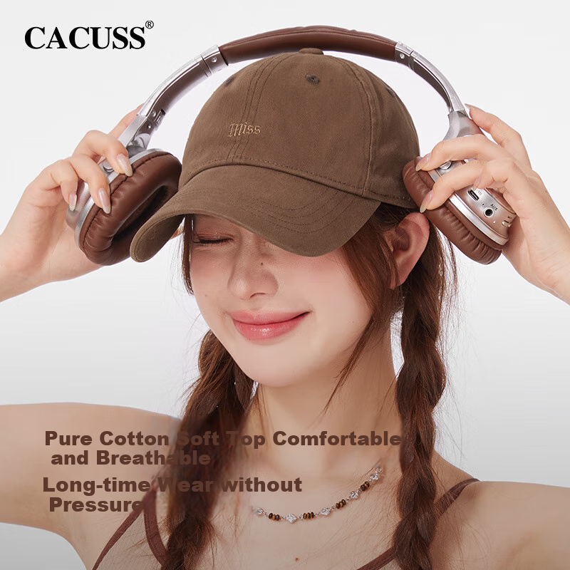 CACUSS Baseball Cap for Women, Fashionable Simple Casual Letter Embroidery Visor Cap for Men, Large Head Circumference Makes Face Look Smaller, Coffee Color