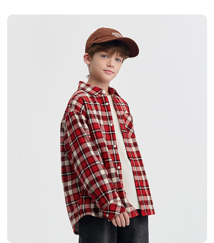 BALABALA Boys' Shirt Children's Big Kids 2025 Autumn Winter Fleece Lined Warm Plaid Casual Shirt 208425102101 2